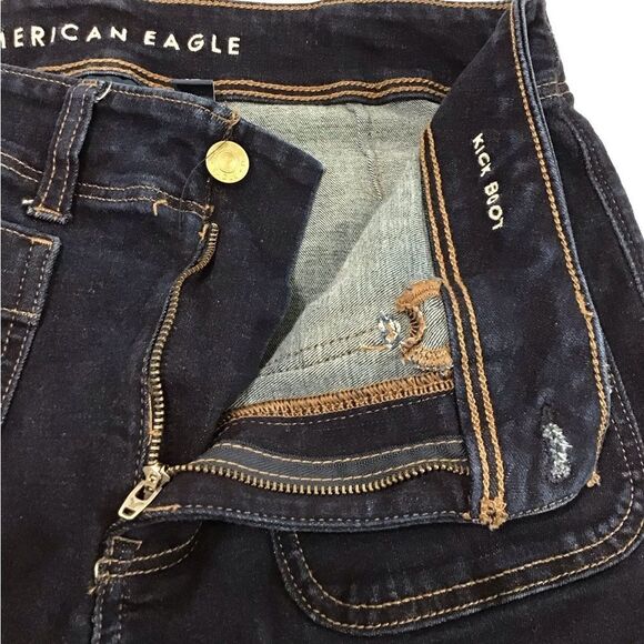 American Eagle Outfitters Dark Blue Flared Leg Jeans Patch Pocket Size 12 - Picture 4 of 12